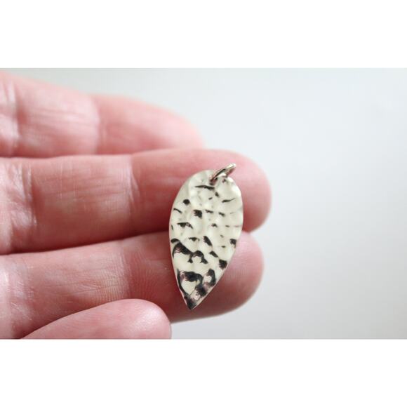 Sterling Silver Teardrop Petal Charm, Textured Petal Charm - Picture 3 of 4